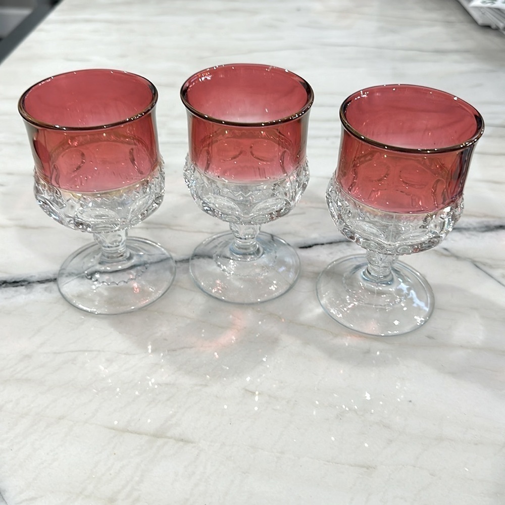 1950s Kings Crown Tiffin-Franciscan Ruby Thumbprint Stemmed Cordial Glass set 3